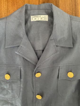 Gabriella Benelli Vintage Leinen Blazer 42 Jeans-Graublau
