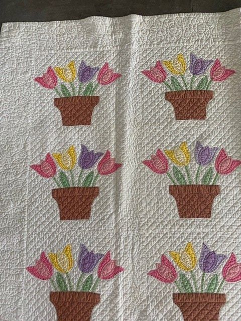 Coperte: Antique Quilt Tulips in Pot – Usato da Rudolfstetten venduto da Bungur 4