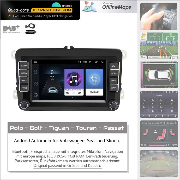 Kaufe Podofo Android 10 Autoradio Autoradio 7 Zoll Touchscreen Autoradio  Multimedia-Player GPS-Navigation für VW Skoda SEAT Golf 5 Golf 6 T5