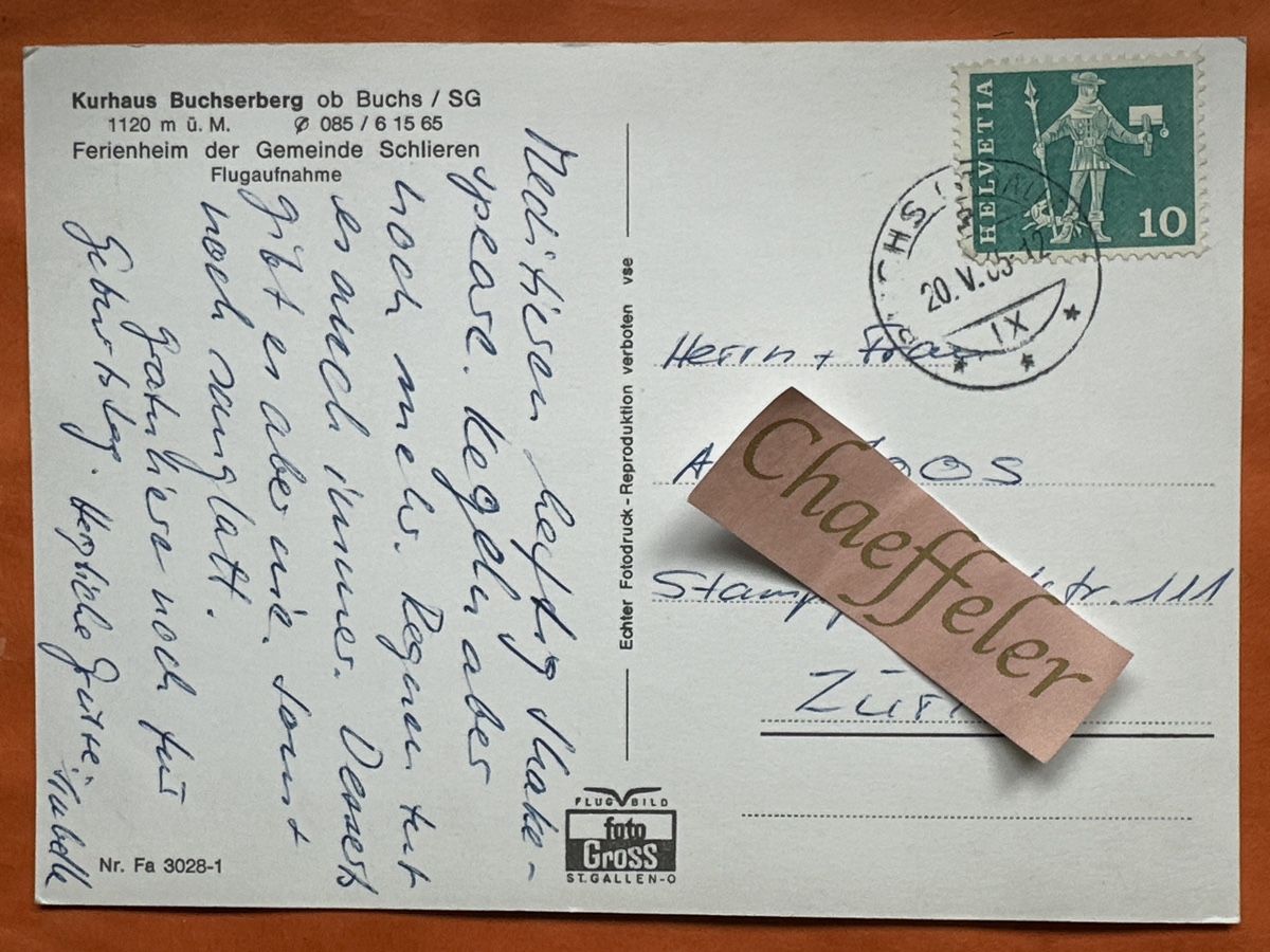 Cartoline postali: 1965 Kurhaus Buchserberg ob Buchs SG – Usato da Zürich venduto da Chaeffeler 1