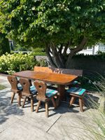 Rustikaler Gartentisch mit Bank, 3 Stühlen und 2 Hocker
