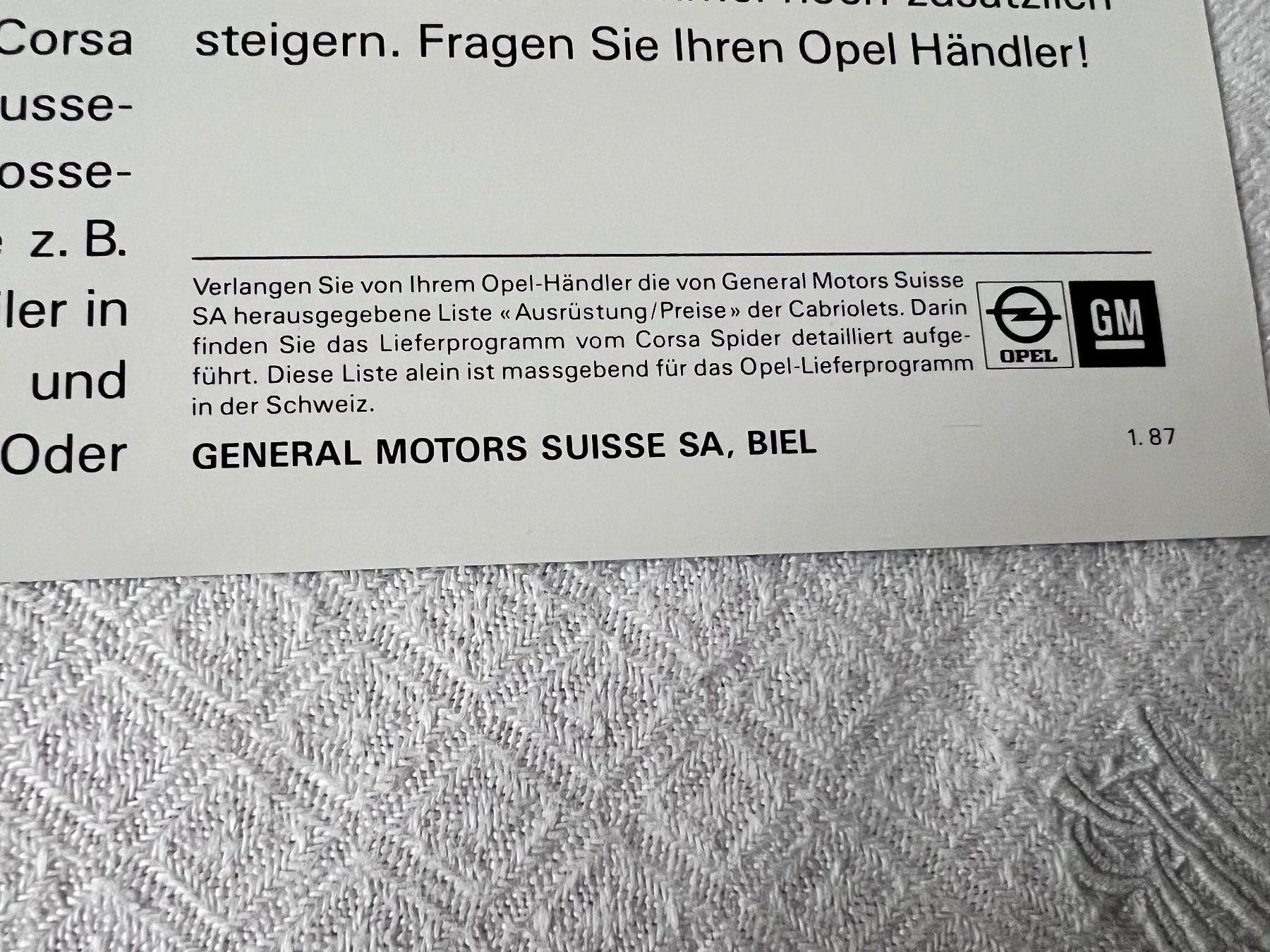 Opel Documenti: OPEL CORSA SPIDER   Einzelblattprospekt – Usato da Münchenbuchsee venduto da Volver64 2