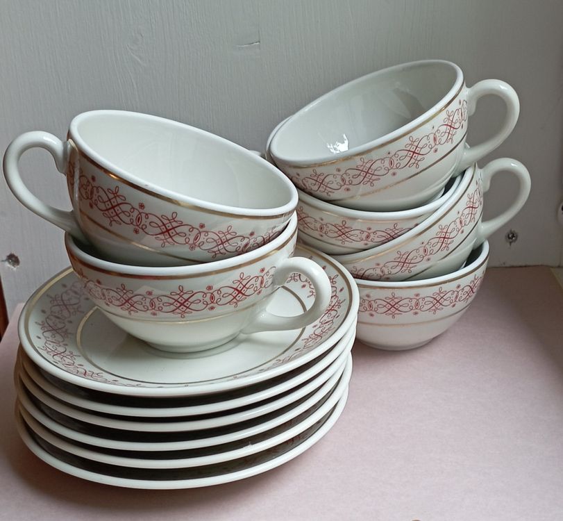 Lot De 10 Tasses à Café Langenthal – Fleurettes Roses – Porcelaine Suisse Vintage