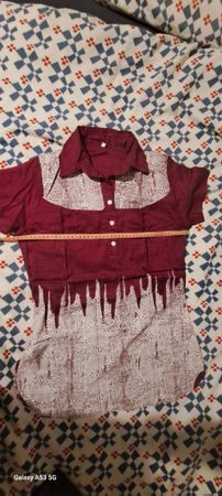 Stylish Womens Summer Shirt, Size S, Burgundy Red & White