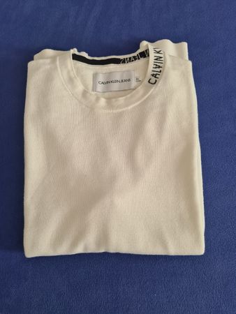 Calvin Klein Jeans Pullover Gr. XL, weisser Herrenpulli Neu