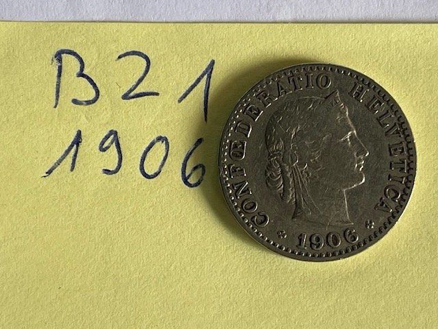 Tutti le monete: 20 Rappen - Schweiz - 1906 – Usato da Niederwil AG venduto da dahu75 1