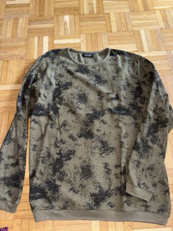 Zara Man Herren Pullover, Grösse M, Olivgrün-Schwarz Muster
