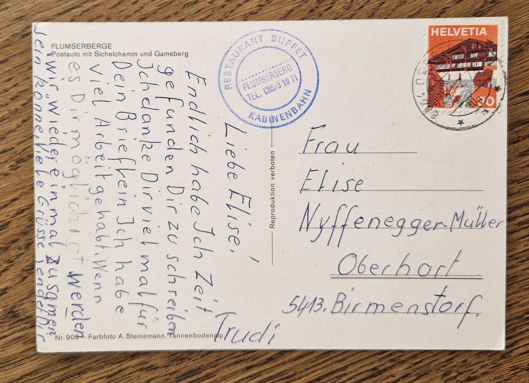 Cartoline postali: Flumserberge, Postauto 70igerJahre – Usato da Ebikon venduto da Donar50 1