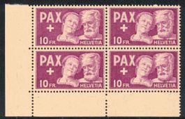 1945 Pax 10Fr. Nr. 274, 4er-Block tadellos postfrisch **