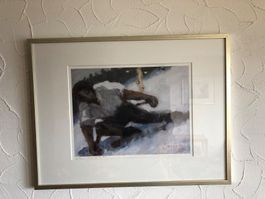 Lithographie: Skifahrer St. Moritz- inkl. Rahmung