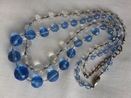 2 facettierte Glasperlen Ketten Colliers, ca 50er Jahre