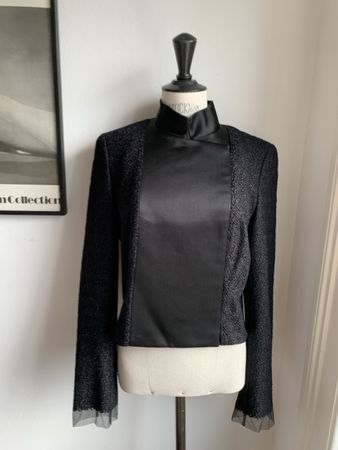 AKRIS: Luxuriöser schwarzer Blazer mit Tüll & Glitzer, 36/38