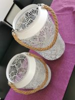 Laternen Set weiss Metall mit Seilgriff 22cm und 30cm