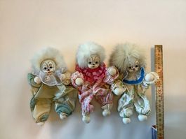 Vintage Clown-Puppen Trio, Sammlerstücke, Rarität!