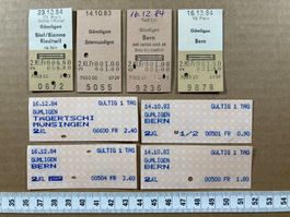 Gümligen, 8 alte Bahn Billette, SBB, 1983 / 1984