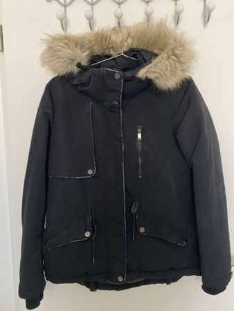 VERO MODA Winter Jacke Gr. S mit Pelz Kapuze Schwarz