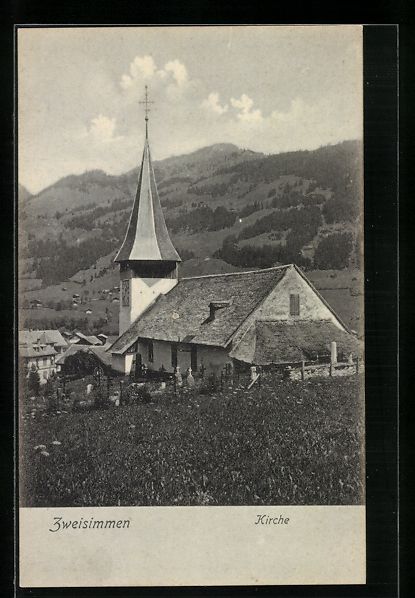 Cartoline postali: AK Zweisimmen, Kirche mit Umgebung – Usato da Berlin venduto da bartko-reher