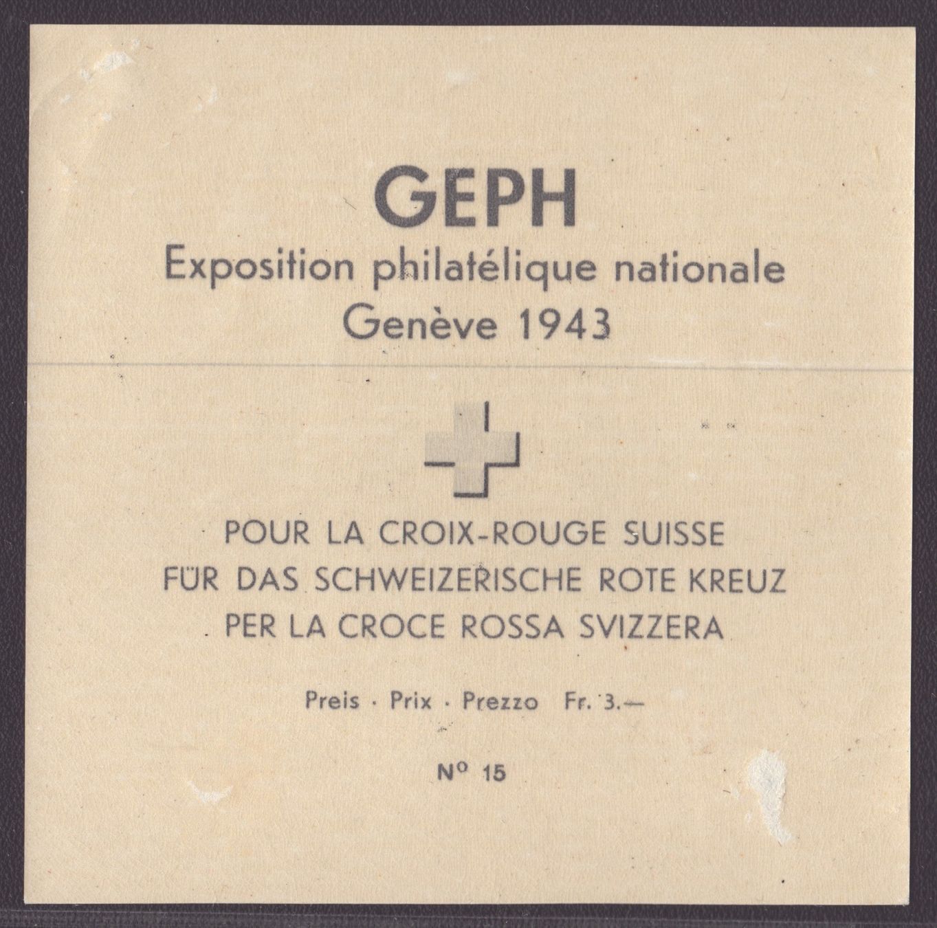 Tutti i francobolli: W18 1943 Bloc GEPH obl 17.IX.43 – Usato da Delémont venduto da Silte 1