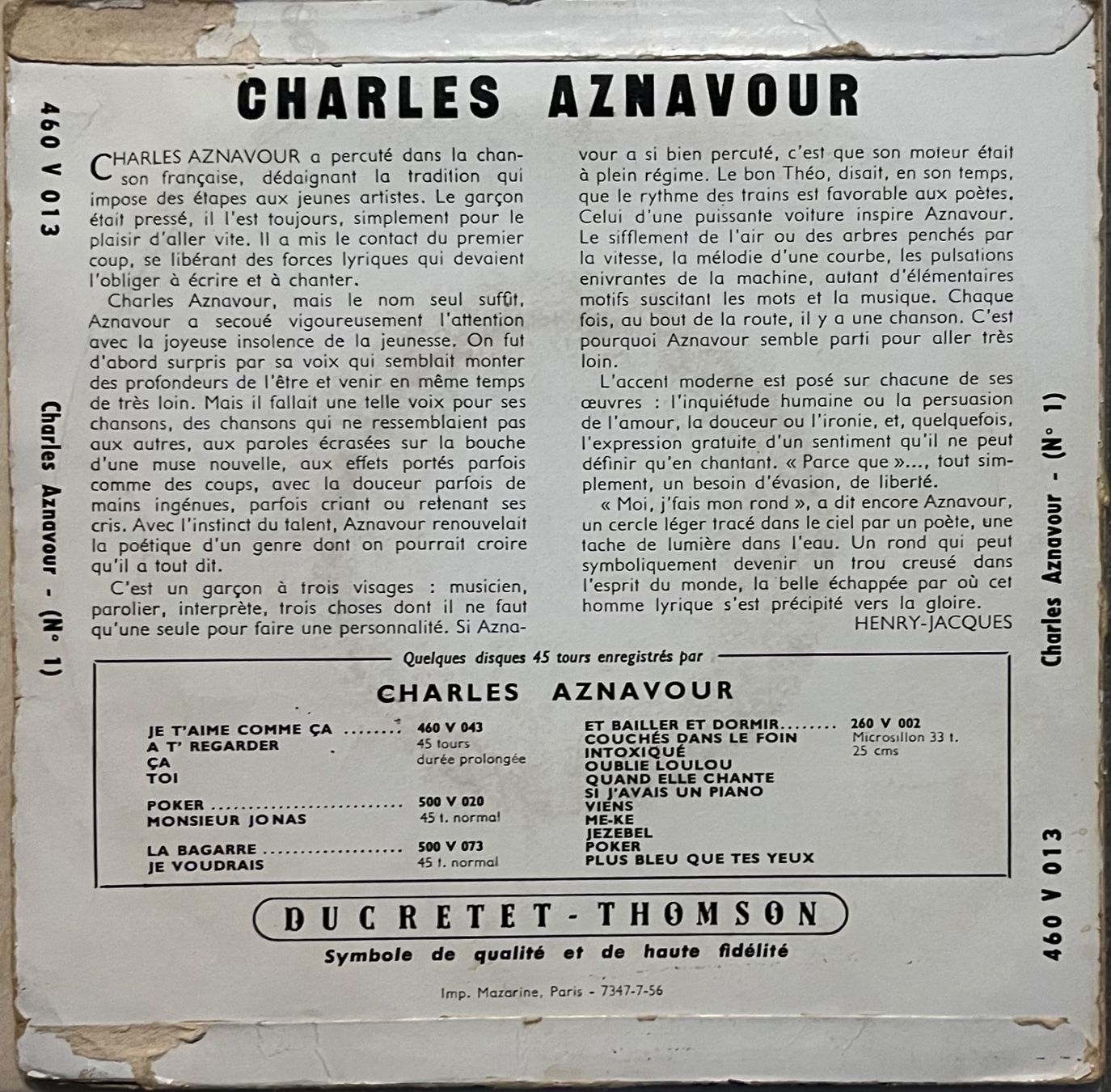 Dischi in vinile: CHARLES AZNAVOUR - 1 - AH ! – Usato da Bussigny venduto da vinyl-pas-cher 1