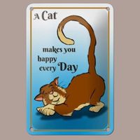 🔥 CAT MAKES YOU HAPPY Katzen Blechschild 💙 12x18cm OVP 🔥