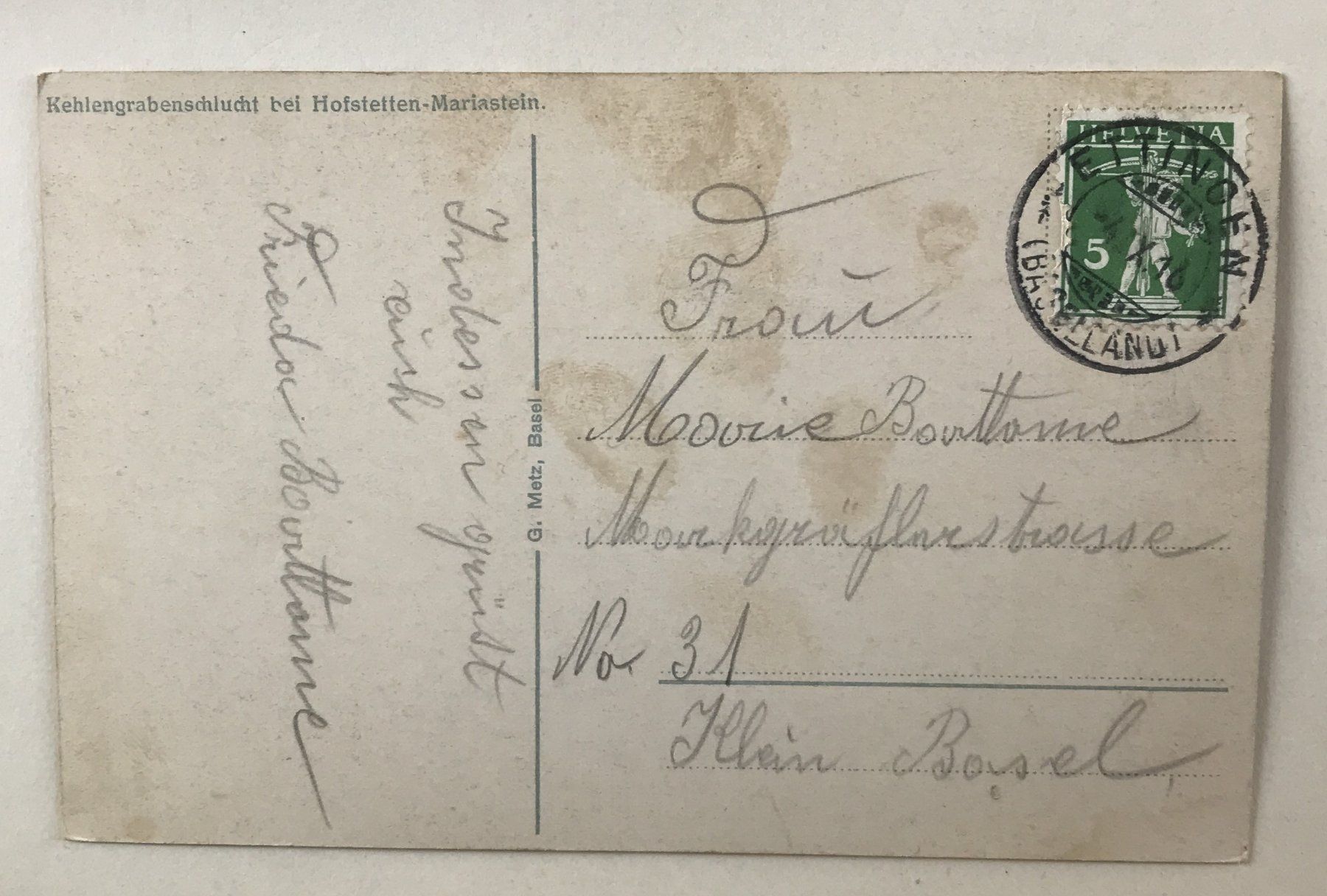 Cartoline postali: ALTE ANSICHTSKARTE KEHLENGRABENSCHLUCHT – Usato da Ostermundigen venduto da crazy-horse-1840 1