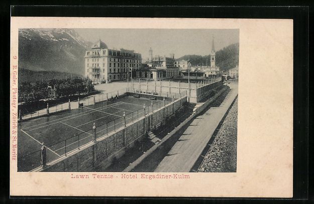 Cartoline postali: St. Moritz, Hotel Engdiner-Kulm, Lawn Te – Usato da Berlin venduto da bartko-reher