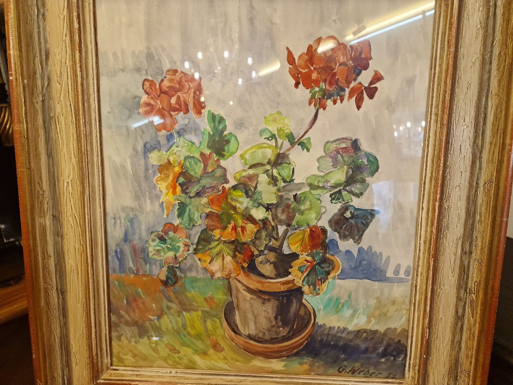 Dipinti: (G.Weber) Aquarell Geranien Blumenbild – Usato da BERN venduto da Intarsia
