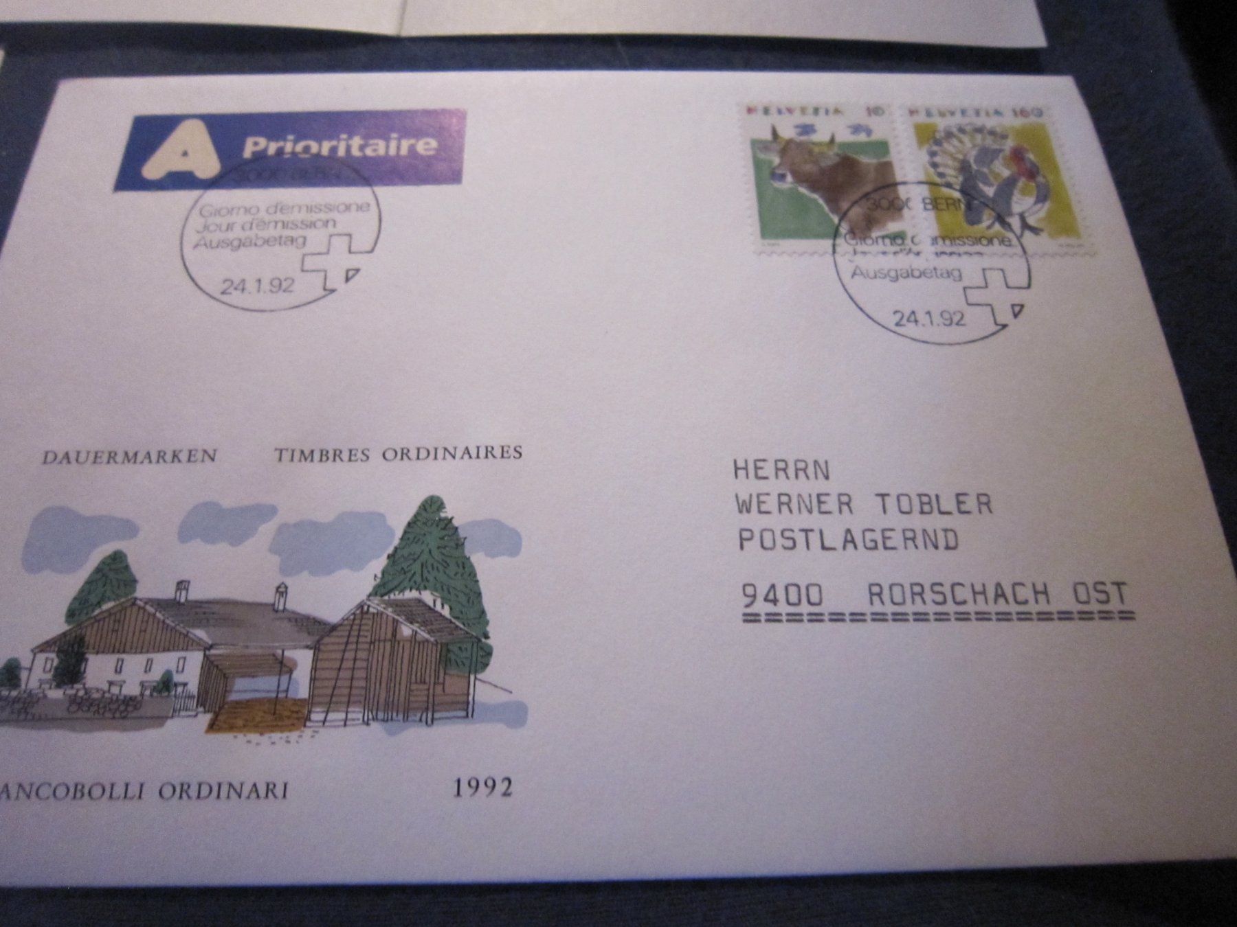 Tutti i francobolli: CH 1992 FDC Serie einzeln /4er 1xAdresse mit AK Stempel – Usato da Gordola venduto da Polentaefung 3