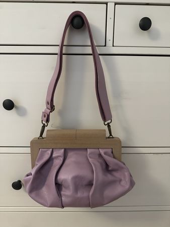 Redcrow Lilac Leather Clutch Bag with Wooden Frame
