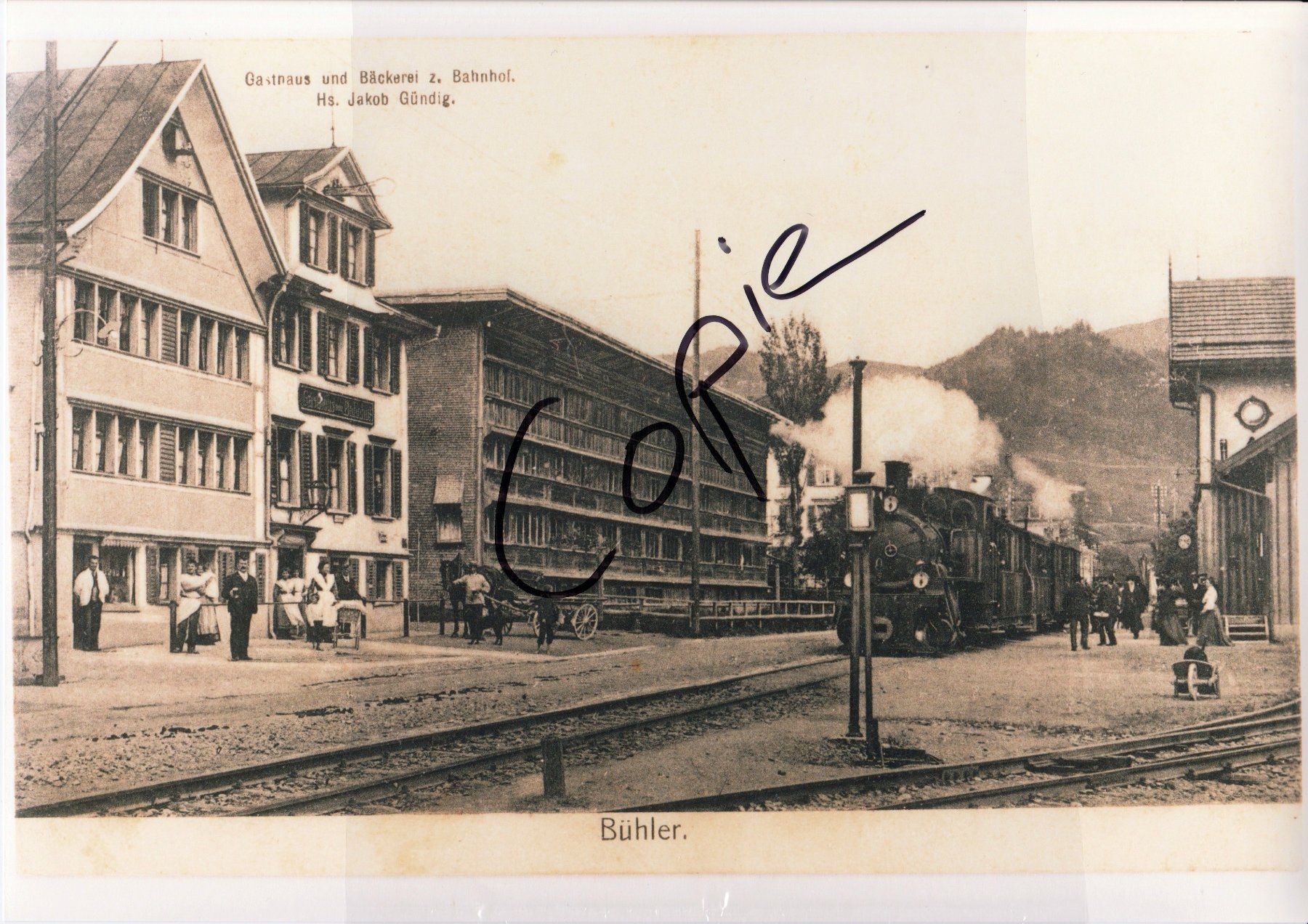 Cartoline postali: Dampflok vor Bahnhof im Bühler / Appenzell – Usato da Fällanden venduto da Blausegelfliege
