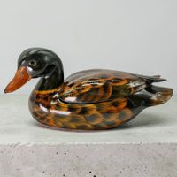 Boîte à bijoux japonaise canard, en bois sculpté et laqué
