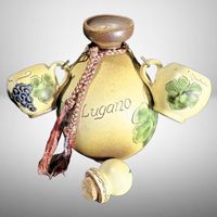 🍇 Vintage Tessin Keramik Krug Lugano Trauben Set Becher 🍇