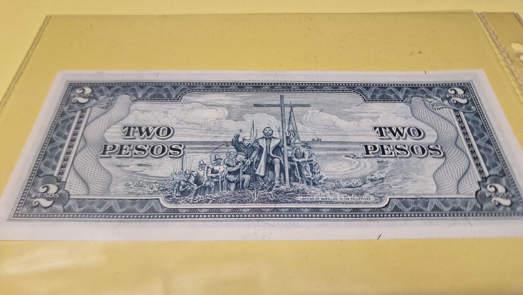 Banconote: Philippinen 2 Pesos 1949, NEU – Nuovo e nell'imballaggio originale da Herisau venduto da Antiques.AR 1
