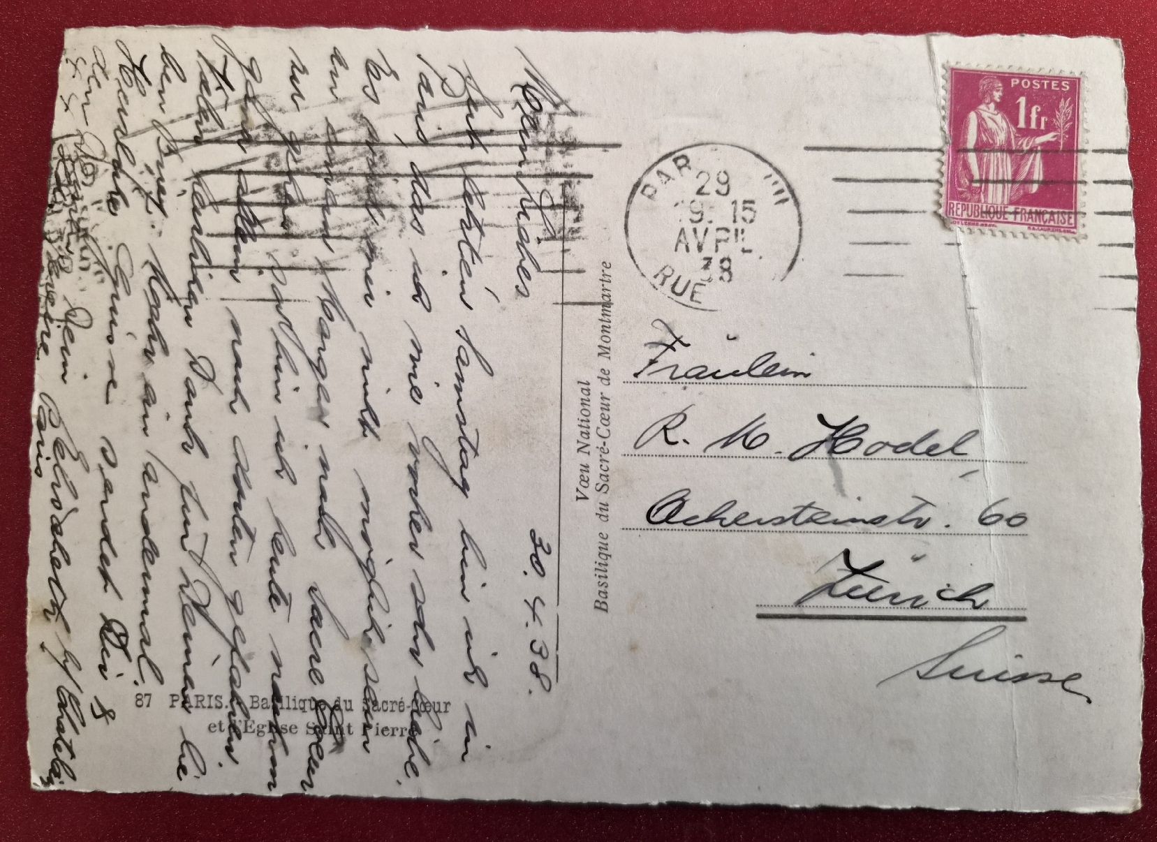 Cartoline postali: Paris Basilika Sacré-Cœur 1938 – Usato da Melchnau venduto da Arthurius 1