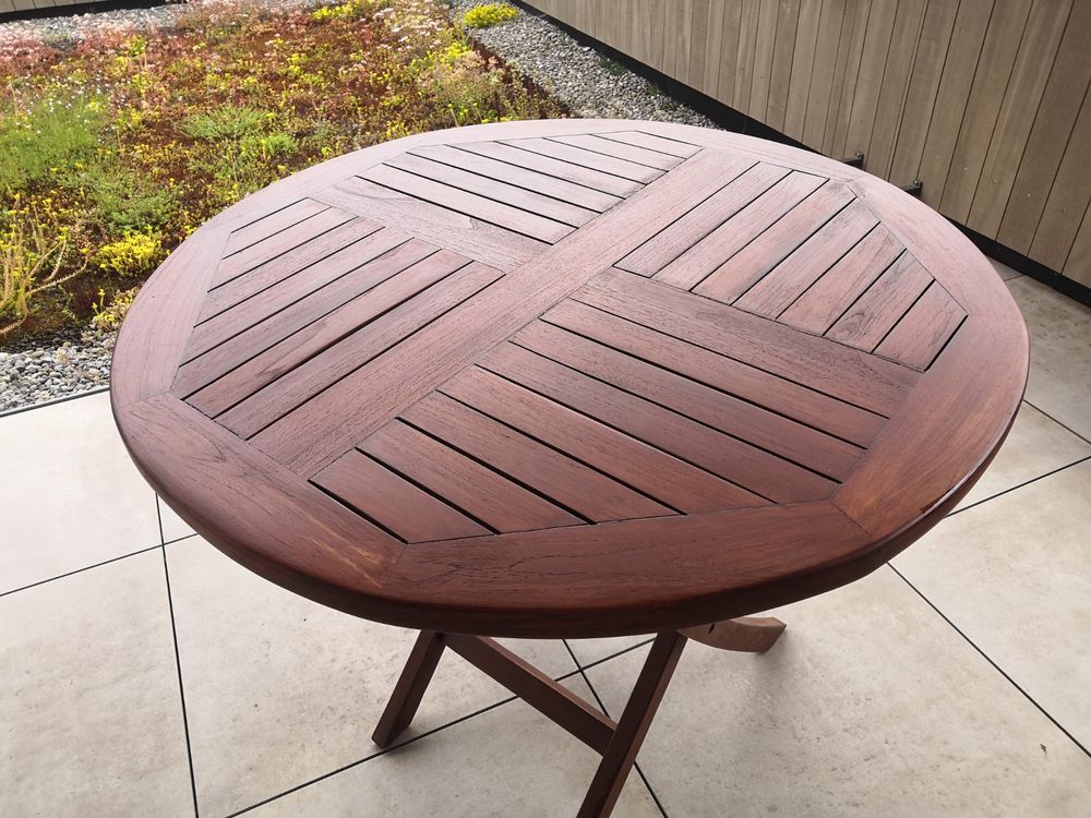 Runder Holz Klapptisch Garten Balkon Terrasse Acheter sur Ricardo