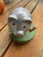 Decoration-Cochon argenté avec trèfle porte-bonheur
