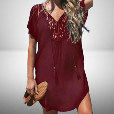 👗Super bequemes Strandkleid: "Beach-Style", Weinrot ❤️💫