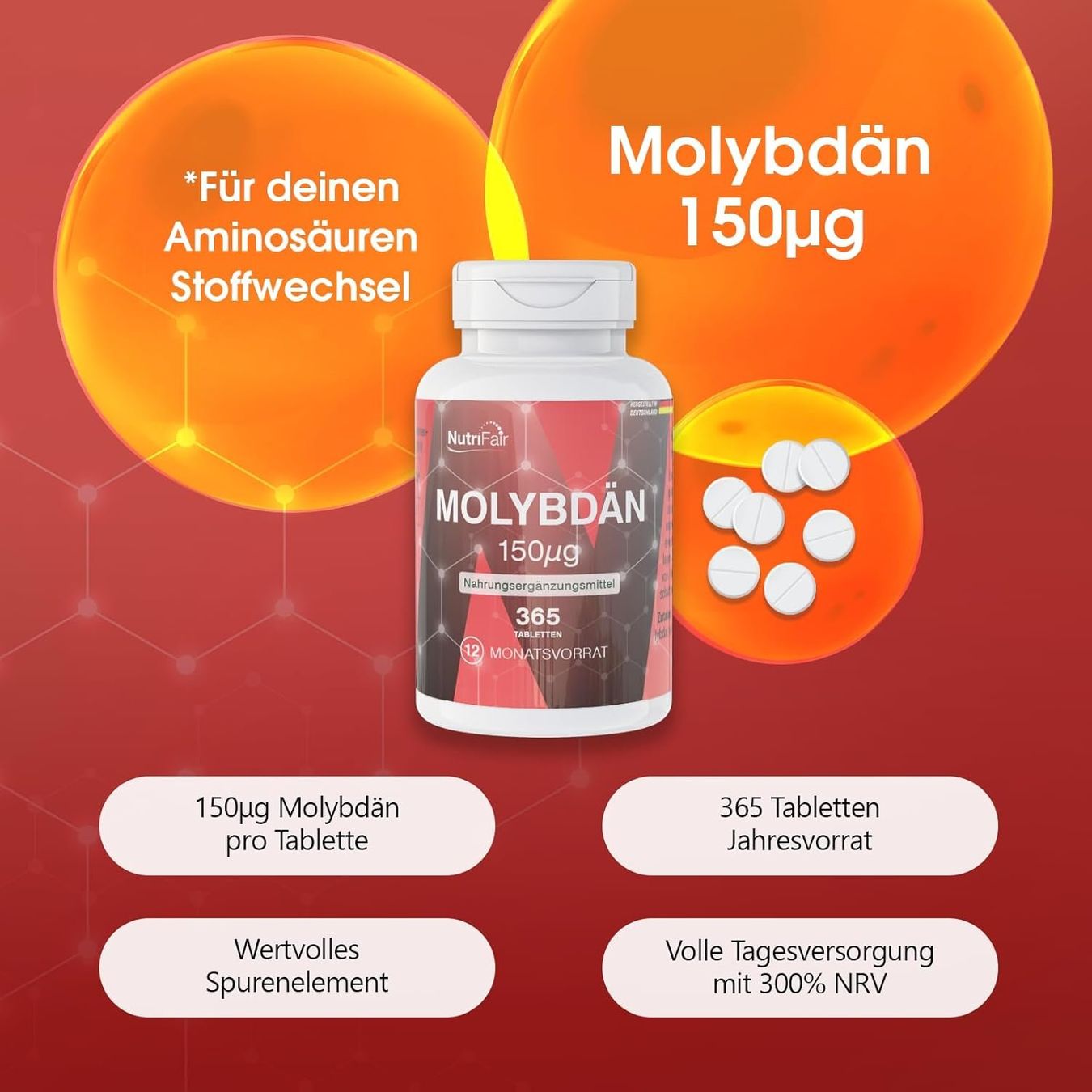 Molybdän 150 µg – 365 Tabletten vegan & laborgeprüft (Neu und ...