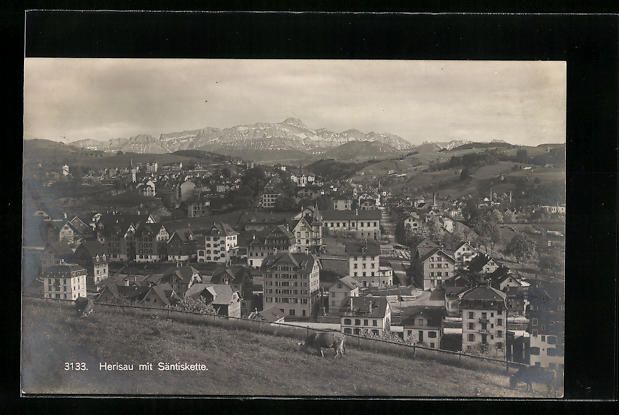 Cartoline postali: AK Herisau, Ortsansicht mit Säntiskette – Usato da Berlin venduto da bartko-reher