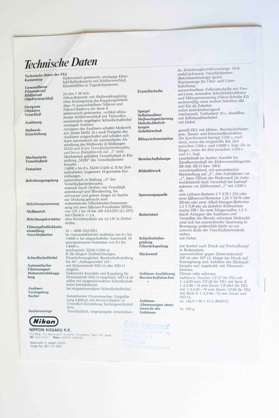 Nikon Documents: Prospekt Nikon FE2 – D'occasion à Schwerzenbach par floridan 4