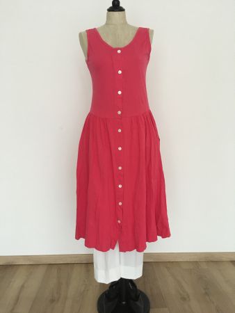 Vintage Charles Vögele ohne Arm Jersey Kleid lang pink 36