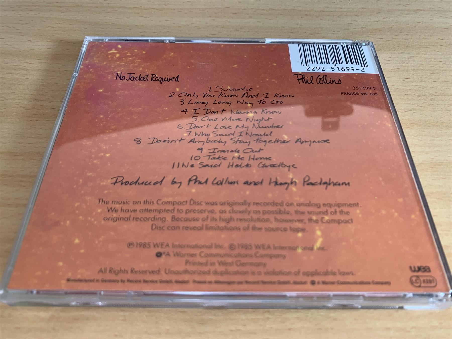 CD: Phil Collins – No Jacket Required – Usato da Rikon im Tösstal venduto da Alpenmutz 1