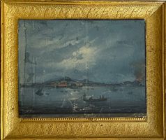 Dipinto a tempera su cartone, Golfo di Napoli, XIX secolo