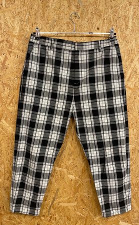 BERSHKA Pantalon Coton Blanc & Noir À Carreaux T42