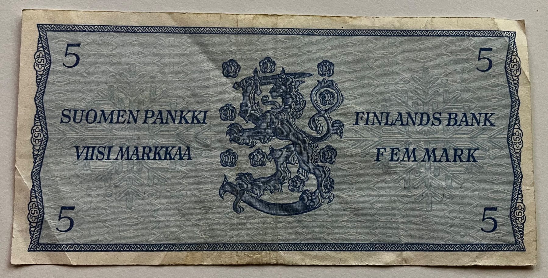 Banknoten: Finnland 5 Markkaa 1963 – Gebraucht aus Algetshausen von Carrhard 1