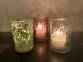 Osterdekoration - 6 Windlichter aus Glas in Pastellfarben