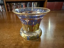 Glasvase orientalisch bemalt Goldrand H10cm guter Zustand