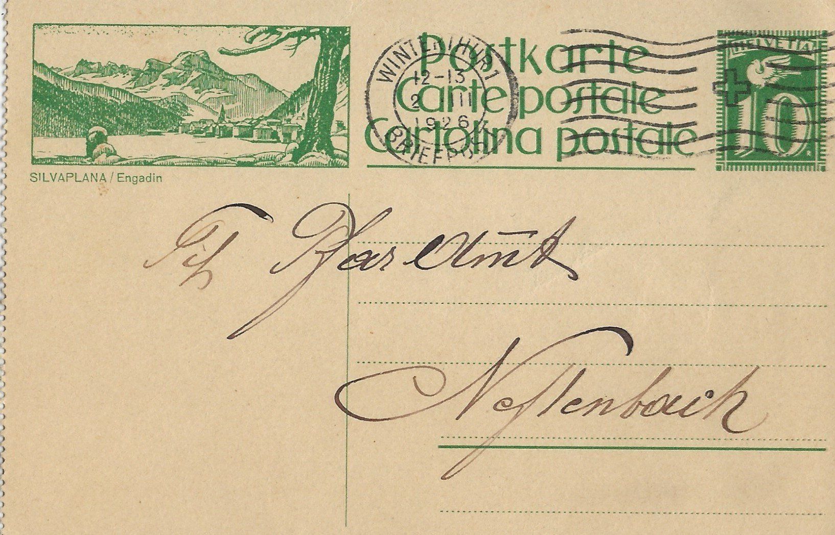 Ansichtskarten: Silvaplana,Engadin,Bild-Postkarte,1926 – Gebraucht aus Frauenfeld von Merk52 1