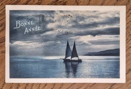 Barque au lac Léman, Bonne Année 1919 n. Guggisberg