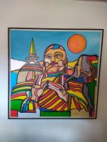 Peinture "Big Buddha" de style cubiste figuratif.